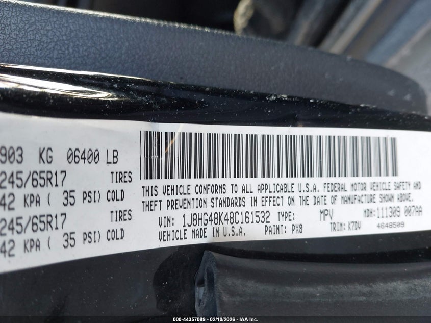 2008 Jeep Commander Sport VIN: 1J8HG48K48C161532 Lot: 44357089