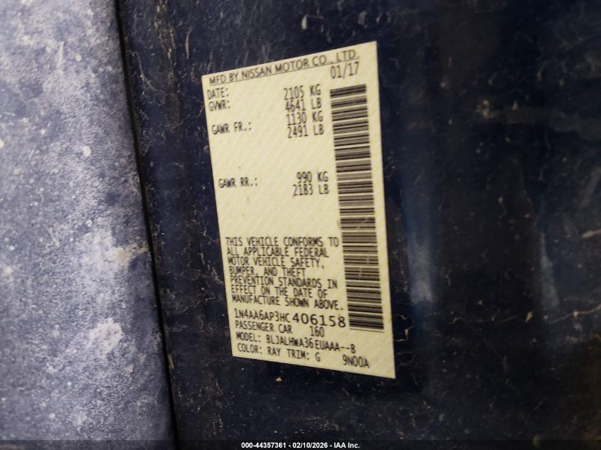 2017 Nissan Maxima 3.5 Platinum VIN: 1N4AA6AP3HC406158 Lot: 44357361