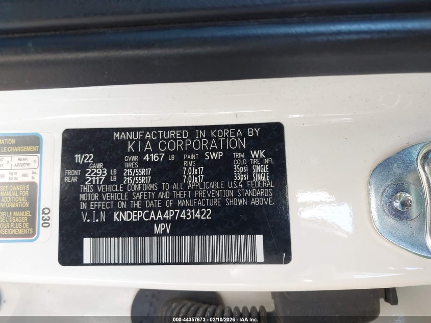 2023 Kia Seltos Lx VIN: KNDEPCAA4P7431422 Lot: 44357673