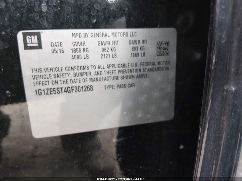 2016 Chevrolet Malibu 1Lt VIN: 1G1ZE5ST4GF301268 Lot: 44358323