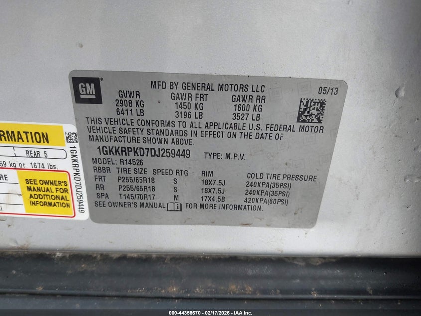2013 GMC Acadia Sle-2 VIN: 1GKKRPKD7DJ259449 Lot: 44358670