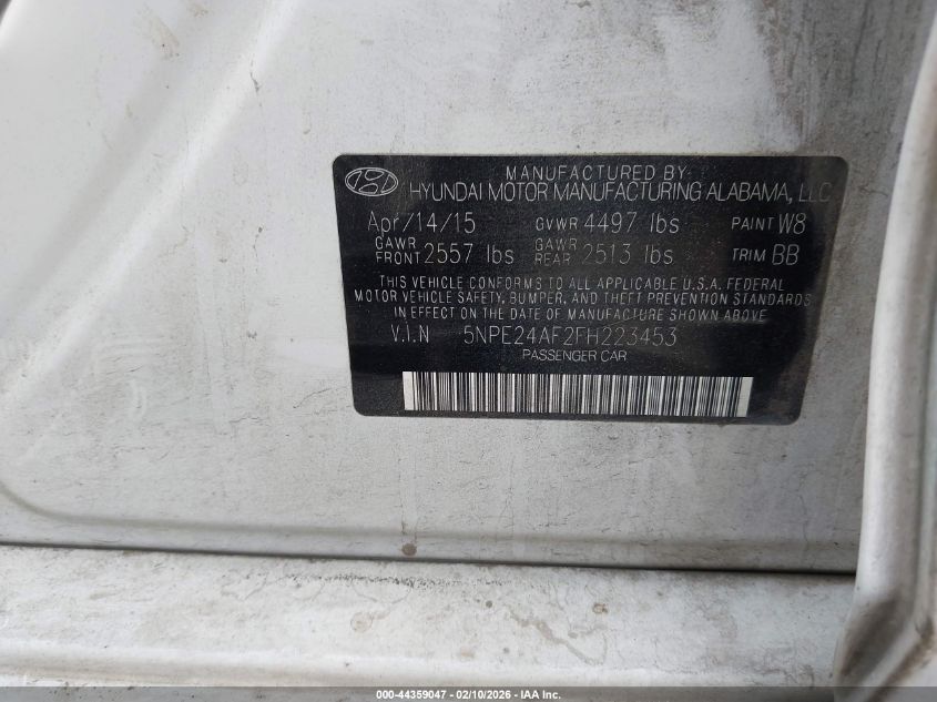 2015 Hyundai Sonata Se VIN: 5NPE24AF2FH223453 Lot: 44359047
