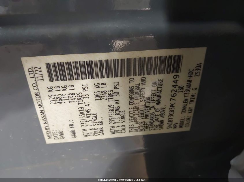 2023 Nissan Rogue Sl Intelligent Awd VIN: 5N1BT3CB3PC762449 Lot: 44359294