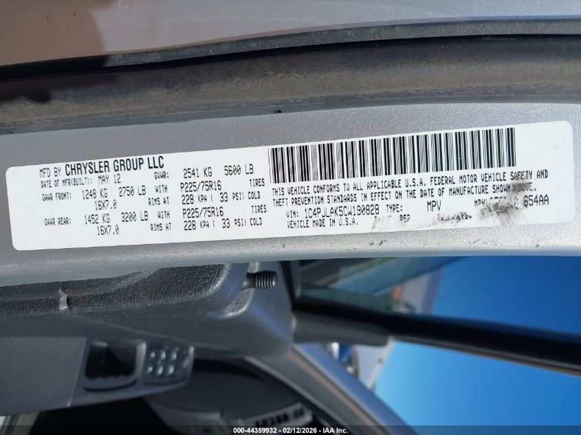 2012 Jeep Liberty Sport VIN: 1C4PJLAK5CW190828 Lot: 44359932