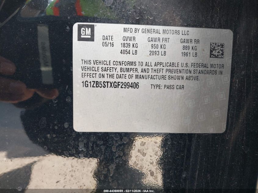 2016 Chevrolet Malibu Ls VIN: 1G1ZB5STXGF299406 Lot: 44360059