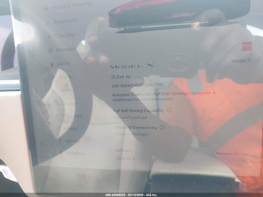 2023 Tesla Model X Dual Motor All-Wheel Drive/Standard Range VIN: 7SAXCAE56PF427181 Lot: 44360208