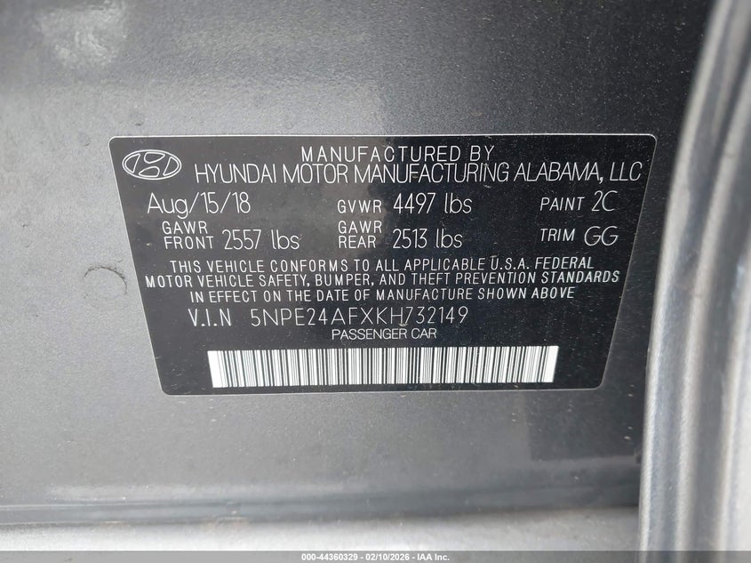 VIN 5NPE24AFXKH732149 2019 HYUNDAI SONATA SE