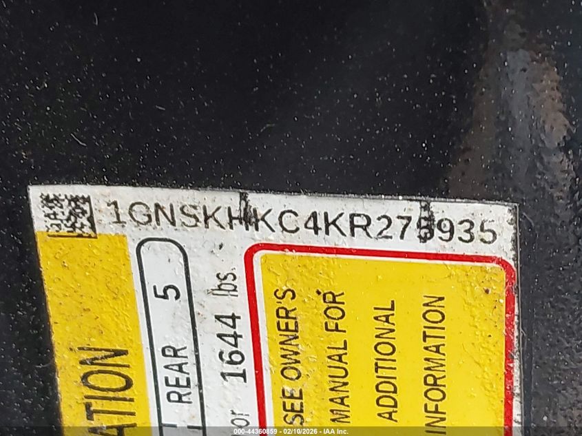 2019 Chevrolet Suburban Lt VIN: 1GNSKHKC4KR275935 Lot: 44360859