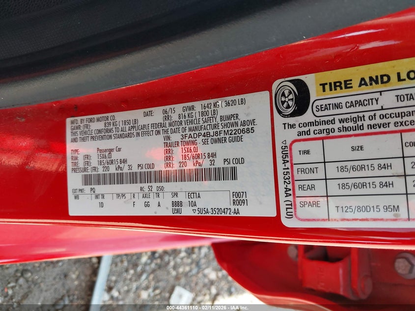 2015 Ford Fiesta Se VIN: 3FADP4BJ8FM220685 Lot: 44361110