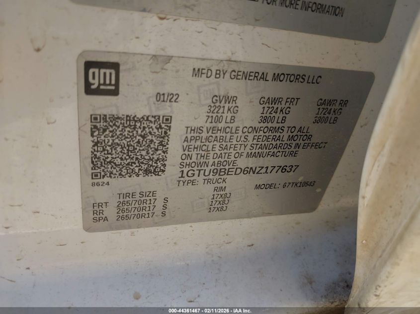 2022 GMC Sierra 1500 Limited 4Wd Short Box Sle VIN: 1GTU9BED6NZ177637 Lot: 44361467