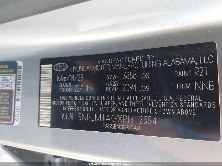 2023 Hyundai Elantra Sel VIN: 5NPLM4AGXPH112354 Lot: 44361526