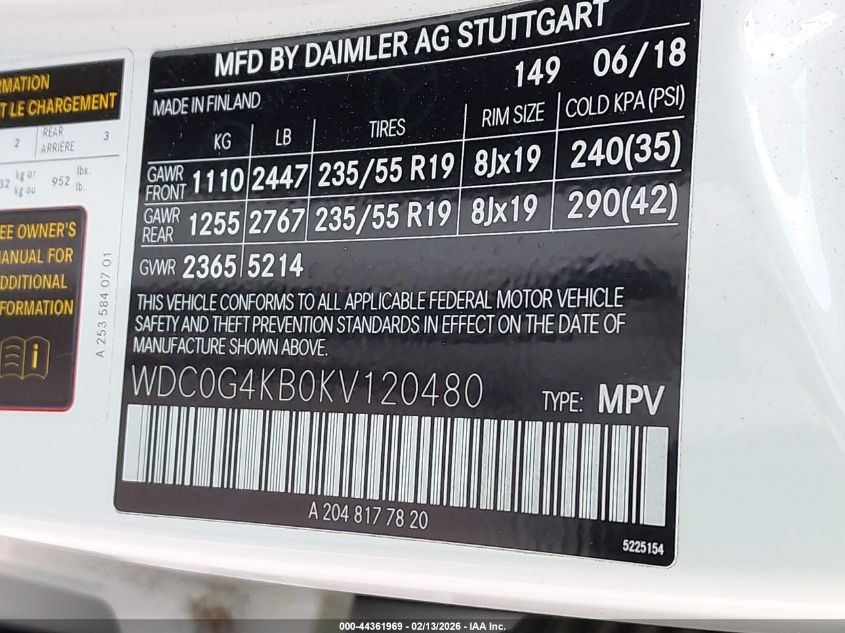 2019 Mercedes-Benz Glc 300 4Matic VIN: WDC0G4KB0KV120480 Lot: 44361969