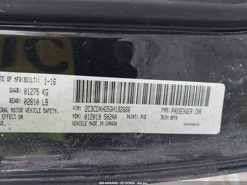 2016 Dodge Charger Sxt VIN: 2C3CDXHG5GH192666 Lot: 44362045