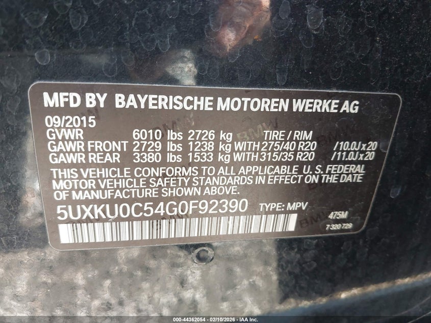 2016 BMW X6 Sdrive35I VIN: 5UXKU0C54G0F92390 Lot: 44362054