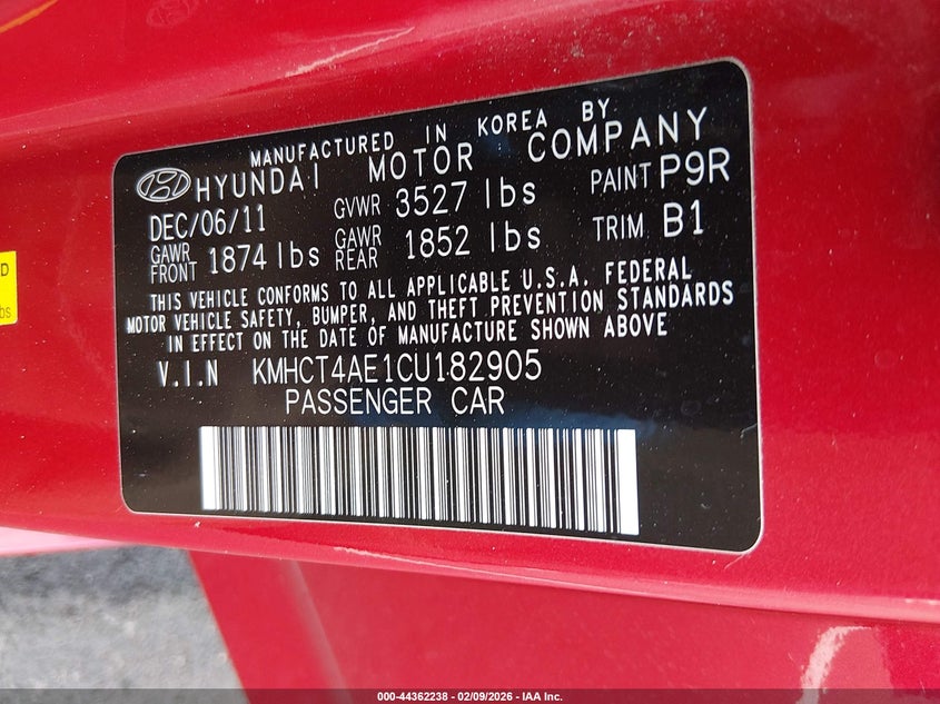 2012 Hyundai Accent Gls VIN: KMHCT4AE1CU182905 Lot: 44362238