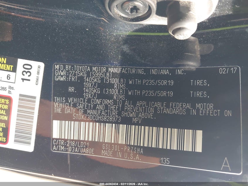 VIN 5TDXZ3DC0HS828973 2017 TOYOTA SIENNA SE PREMIUM 8 PASSENGER