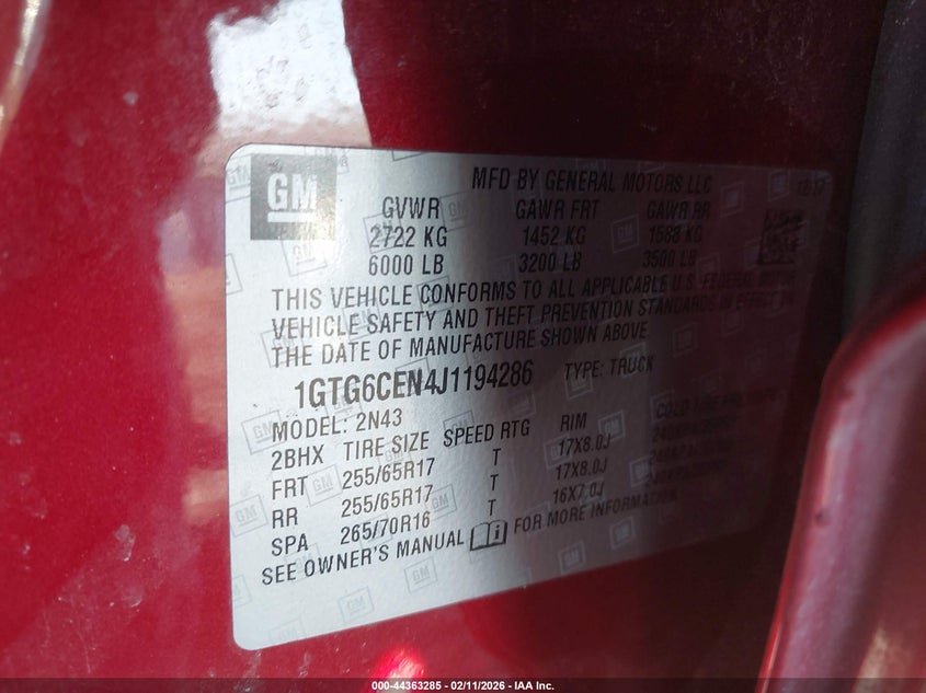 2018 GMC Canyon Sle VIN: 1GTG6CEN4J1194286 Lot: 44363285