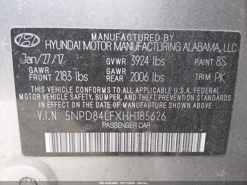 VIN 5NPD84LFXHH185626 2017 HYUNDAI ELANTRA SE