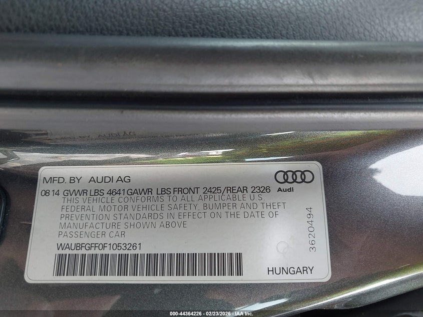 2015 Audi S3 2.0T Premium Plus VIN: WAUBFGFF0F1053261 Lot: 44364226