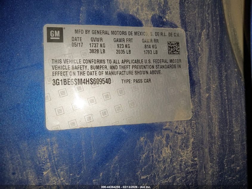 2017 Chevrolet Cruze Lt Auto VIN: 3G1BE6SM4HS609540 Lot: 44364256