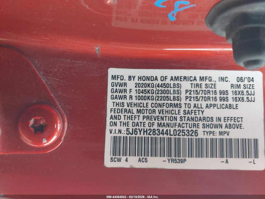 2005 Honda Element Ex VIN: 5J6YH18645L003266 Lot: 44364542