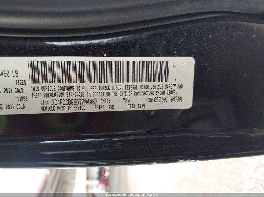 2013 Dodge Journey Sxt VIN: 3C4PDCBG6DT704467 Lot: 44364859