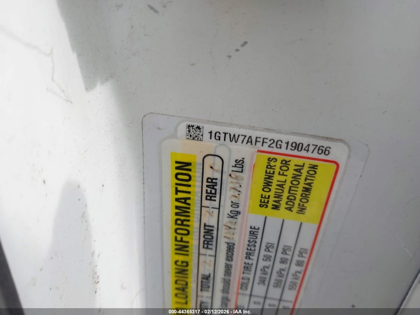 2016 GMC Savana 2500 Work Van VIN: 1GTW7AFF2G1904766 Lot: 44365317