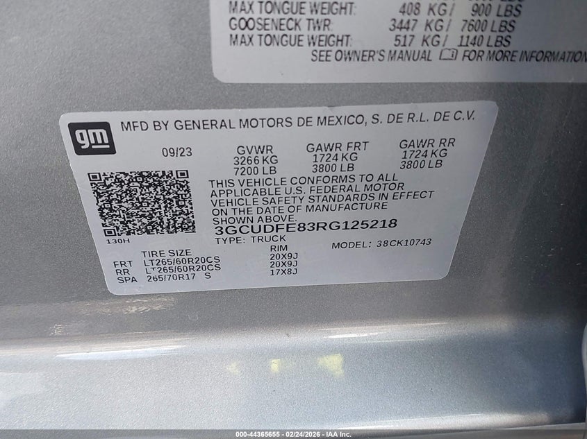 2024 CHEVROLET SILVERADO 1500 3.0L I-6 DI, DOHC, V(VIN: 3GCUDFE83RG125218