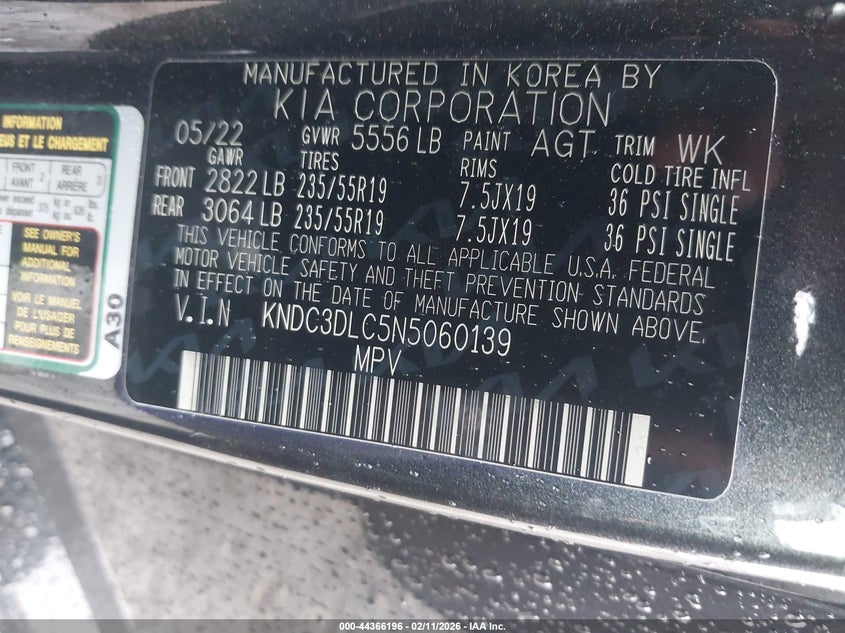 2022 Kia Ev6 Wind VIN: KNDC3DLC5N5060139 Lot: 44366196