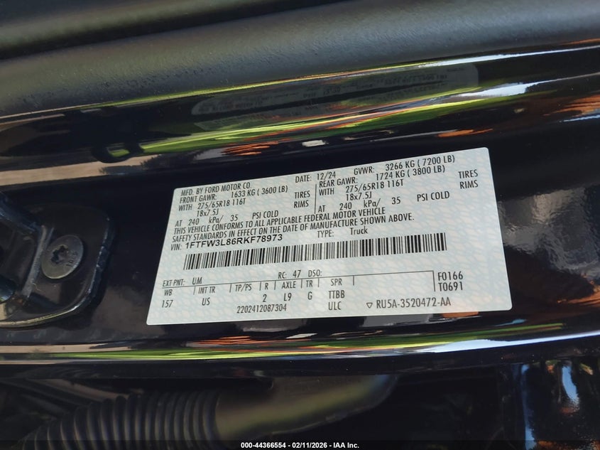 VIN 1FTFW3L86RKF78973 2024 FORD F-150 XLT