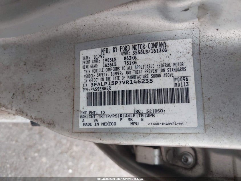 1997 Ford Escort Lx VIN: 3FALP15P7VR146235 Lot: 44366599