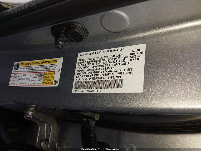 VIN 5FNYF6H59LB066136 2020 HONDA PILOT EX-L