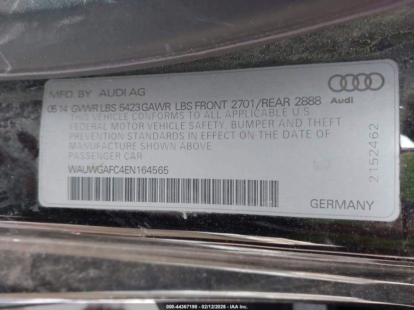 2014 Audi A7 3.0T Premium Plus VIN: WAUWGAFC4EN164565 Lot: 44367198