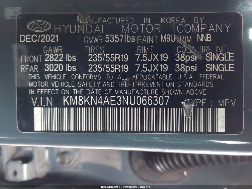 2022 Hyundai Ioniq 5 Sel VIN: KM8KN4AE3NU066307 Lot: 44367212