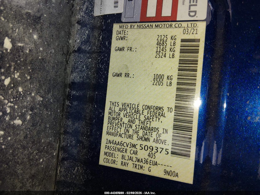 2021 NISSAN MAXIMA SEDAN 3.5L V-6 DI, DOHC, VVT, 300HP