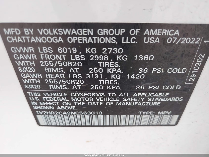 2022 VOLKSWAGEN ATLAS 3.6L V6 SE W/TECHNOLOGY — Photo 9