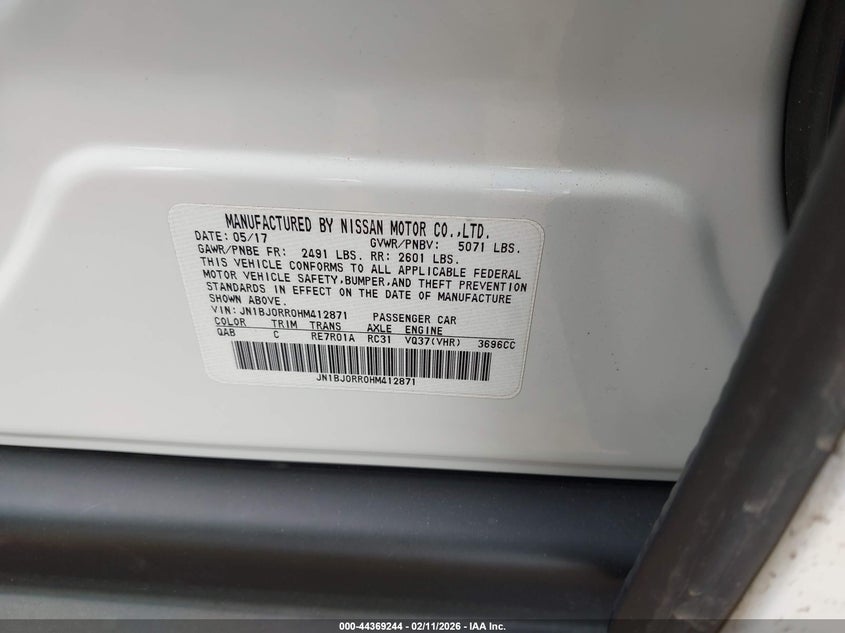 INFINITI QX50 2017 VIN JN1BJ0RR0HM412871