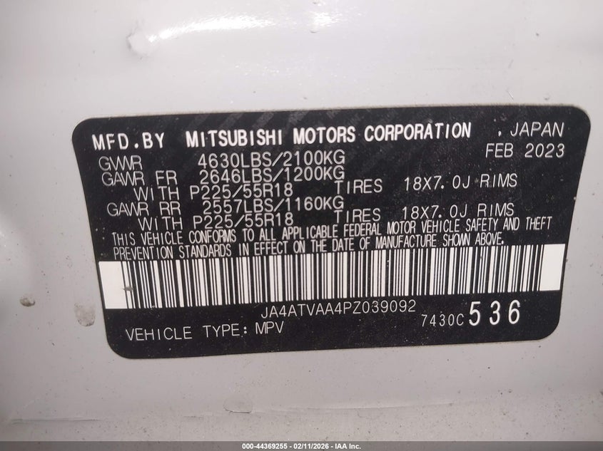 2023 Mitsubishi Eclipse Cross Ralliart S-Awc VIN: JA4ATVAA4PZ039092 Lot: 44369255
