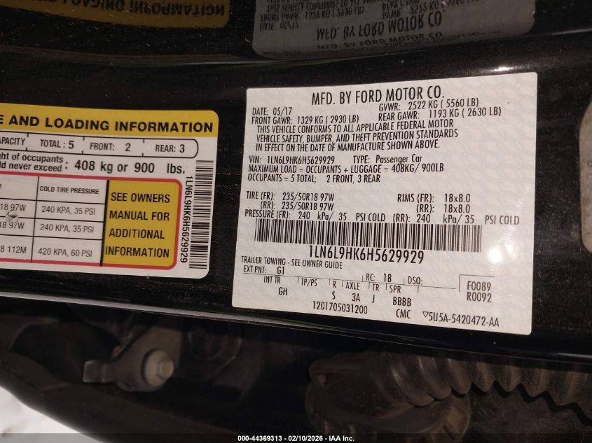 2017 Lincoln Continental Livery VIN: 1LN6L9HK6H5629929 Lot: 44369313