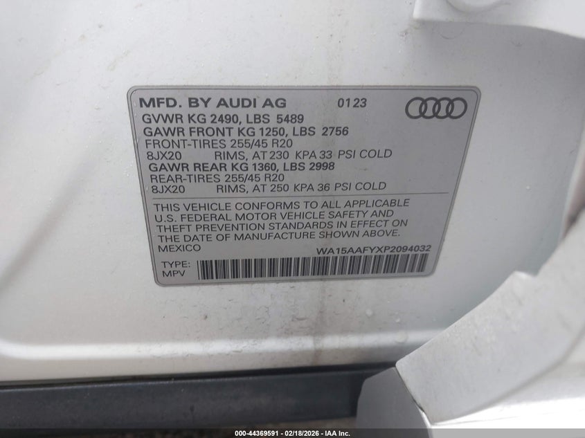 2023 Audi Q5 Sportback Premium Plus 45 Tfsi S Line Quattro S Tronic VIN: WA15AAFYXP2094032 Lot: 44369591