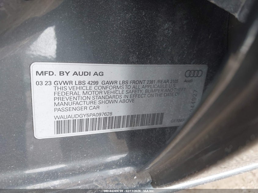 2023 Audi A3 Premium 40 Tfsi Front-Wheel Drive S Tronic VIN: WAUAUDGY5PA097628 Lot: 44369739