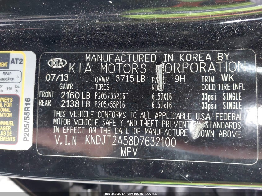 2013 Kia Soul VIN: KNDJT2A58D7632100 Lot: 44369907