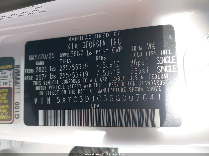 2025 Kia Ev6 Wind VIN: 5XYC3DJC3SG007641 Lot: 44371999