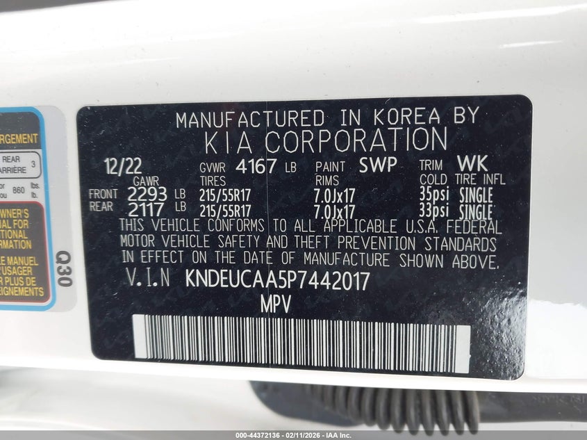 2023 Kia Seltos S VIN: KNDEUCAA5P7442017 Lot: 44372136