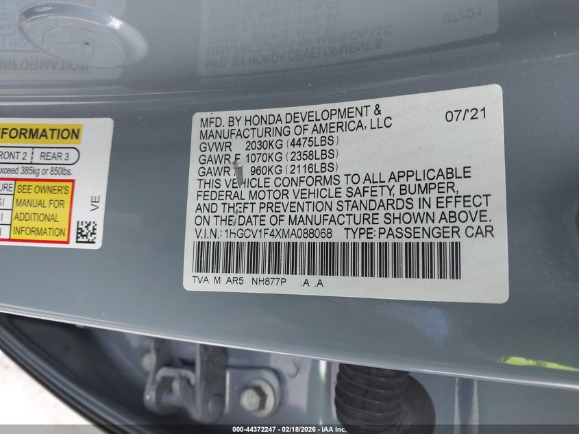 VIN 1HGCV1F4XMA088068 2021 HONDA ACCORD SPORT SPECIAL EDITION