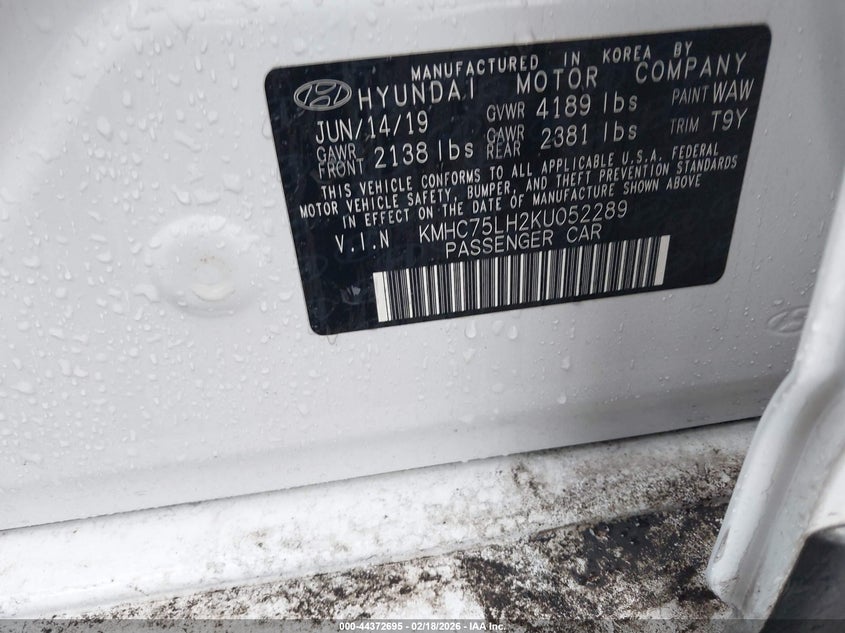 VIN KMHC75LH2KU052289 2019 HYUNDAI IONIQ ELECTRIC