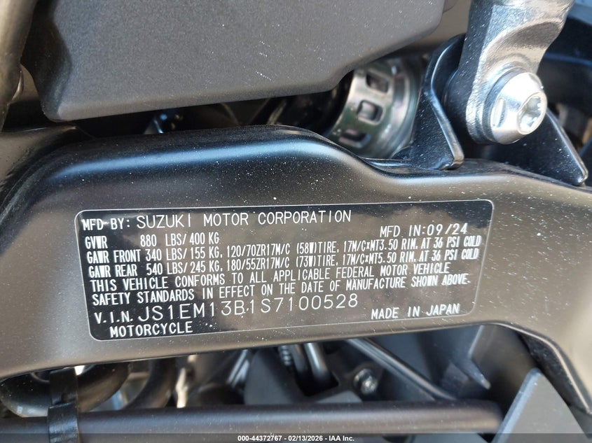 2025 Suzuki Gsx800 F VIN: JS1EM13B1S7100528 Lot: 44372767