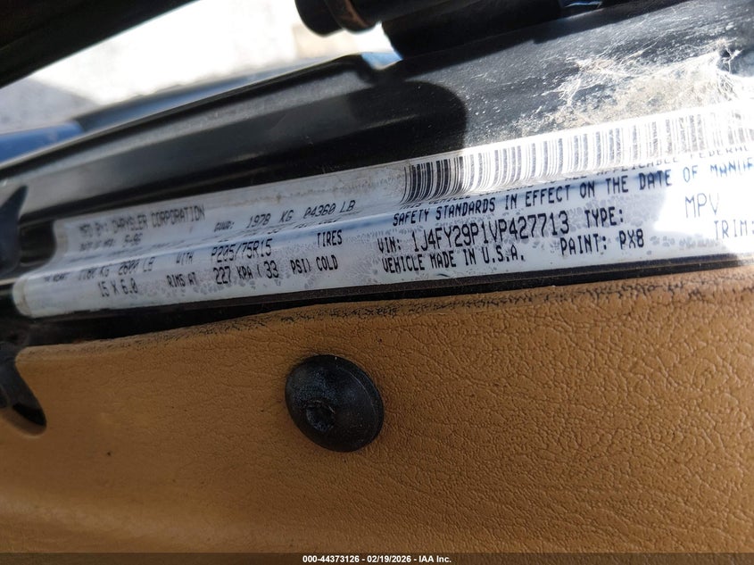 1997 Jeep Wrangler Se VIN: 1J4FY29P1VP427713 Lot: 44373126