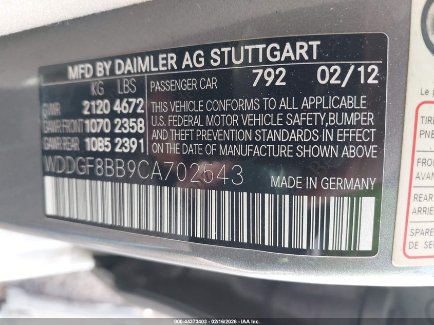 2012 Mercedes-Benz C 300 Luxury 4Matic VIN: WDDGF8BB9CA702543 Lot: 44373403