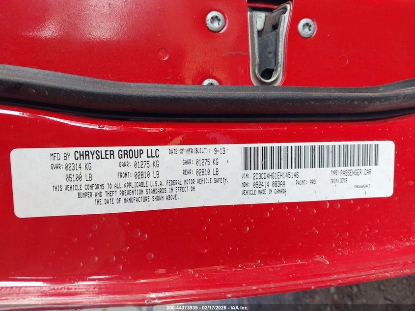 2014 Dodge Charger Sxt VIN: 2C3CDXHG1EH145146 Lot: 44373935